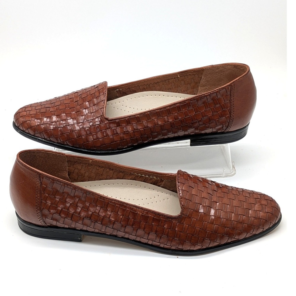 Trotters Womens 11N Brown Woven Leather Loafers Flats Slip On Narrow Shoes